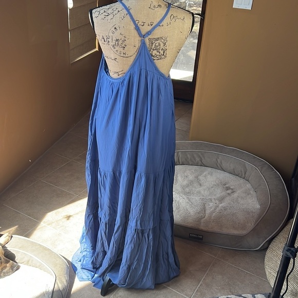Mustard Seed Blue Tiered Maxi Dress Boho Flowy Racerback Summer Size Small - Picture 4 of 6